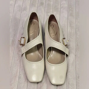 Sam Edelman White Heels with Gold Buckle